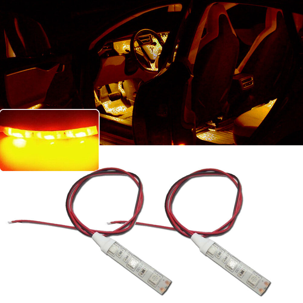 1 set of amber yellow 3-SMD LED strip lights for automotive interior and exterior use. Q