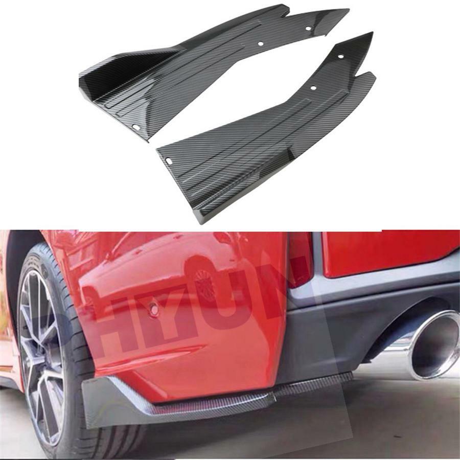 2PCS Glossy Carbon Fiber Color Car Bumper Spoiler Rear Lip Side Skirt Extension Q