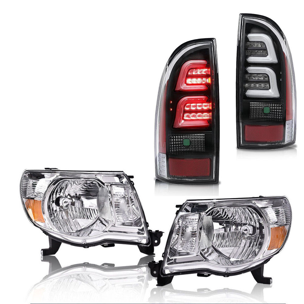 Suitable for 2005-2011 for Toyota Tacoma models with chrome headlights and 3D LED tubular taillights.