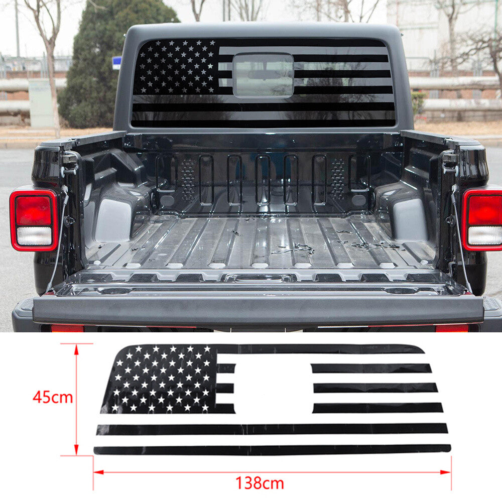 PVC Black US Flag Rear Window Glass Decal Sticker Trim for Jeep Gladiator JT 20+
