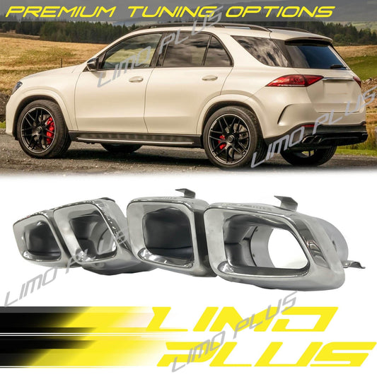 AMG-style exhaust tailpipe tips for Mercedes-Benz W166, ML63, GL63, CLS63, W218, and AMG X166. Q
