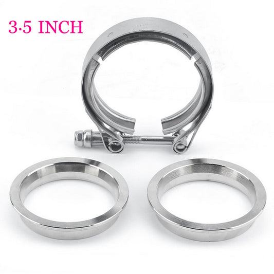 Universal 3.5 Inch Turbo Exhaust Down Pipe Stainless Steel V-Band Clamp+2Flange Q