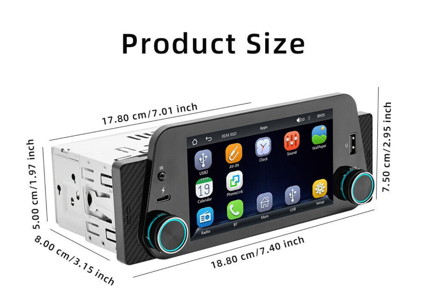 1x Single-Din Car Stereo Radio Bluetooth CarPlay Mirror Hands- Rear Camera n