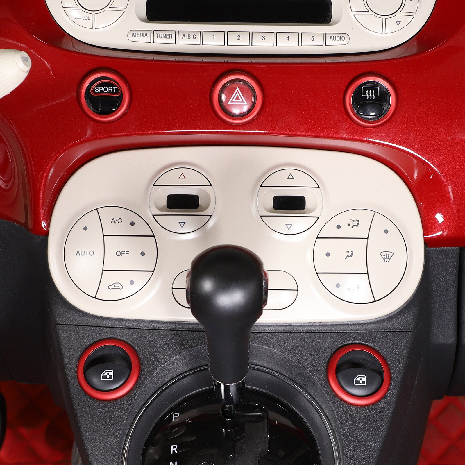 Red aluminum dashboard switch with button ring trim for Fiat 500 2010-2022 5 pieces n