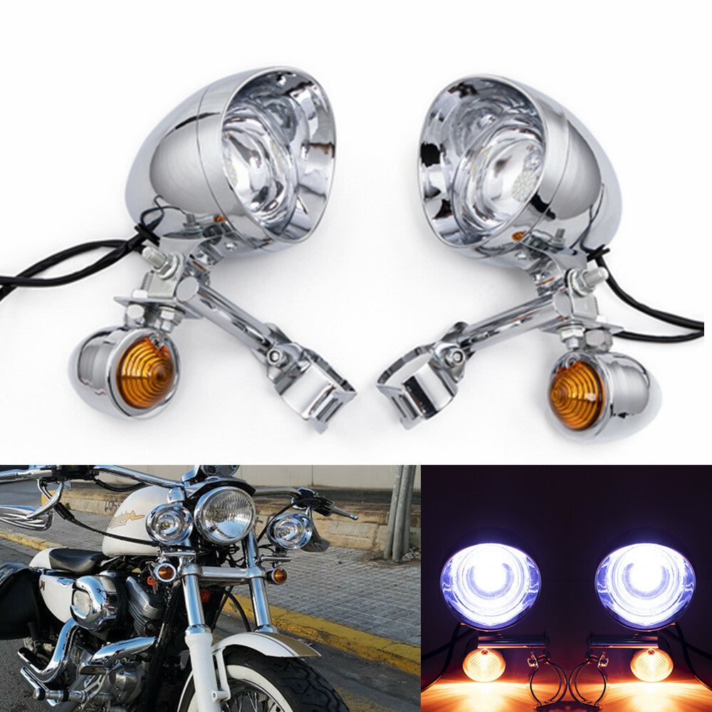 Motorcycle Chrome LED Passing Driving Spot Fog Lamp Turn Signal Light for Harley Q