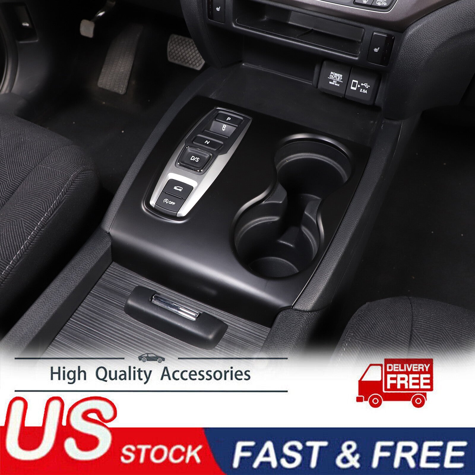 Matt Black Central Gear Shift Panel Cup Holder Cover for Honda Pilot 2016 - 2022 - n