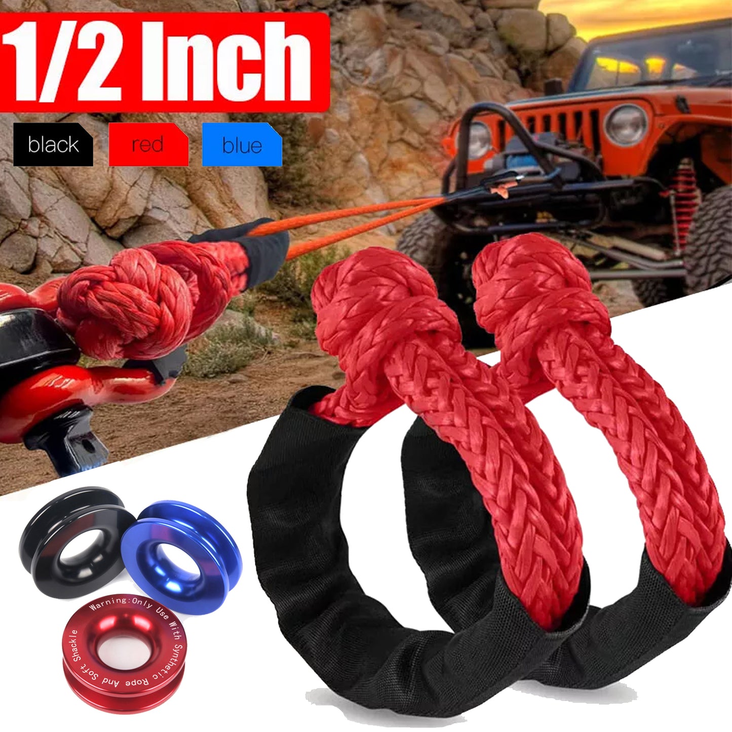Heavy Duty Recovery Ring Snatch Block Pulley w/ Soft Shackle Tow Winch Rope K7C1 Q