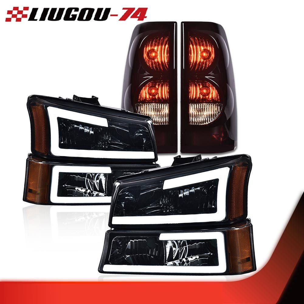 Black/smoked LED DRL headlights and taillights suitable for 2003-07 SILVERADO 1500-3500