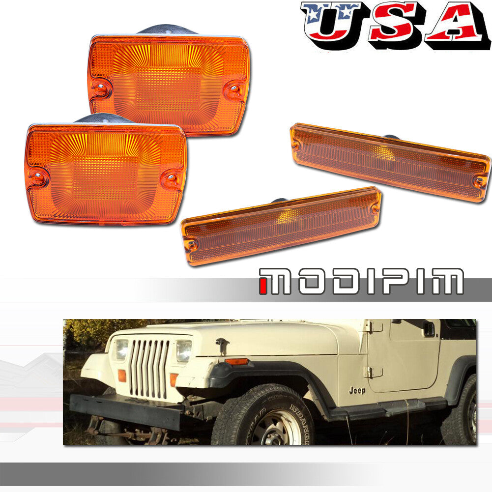 for for Jeep 1987 - 1995 for Wrangler YJ Amber Bumper Signal Fender Side Marker Light Kit - v