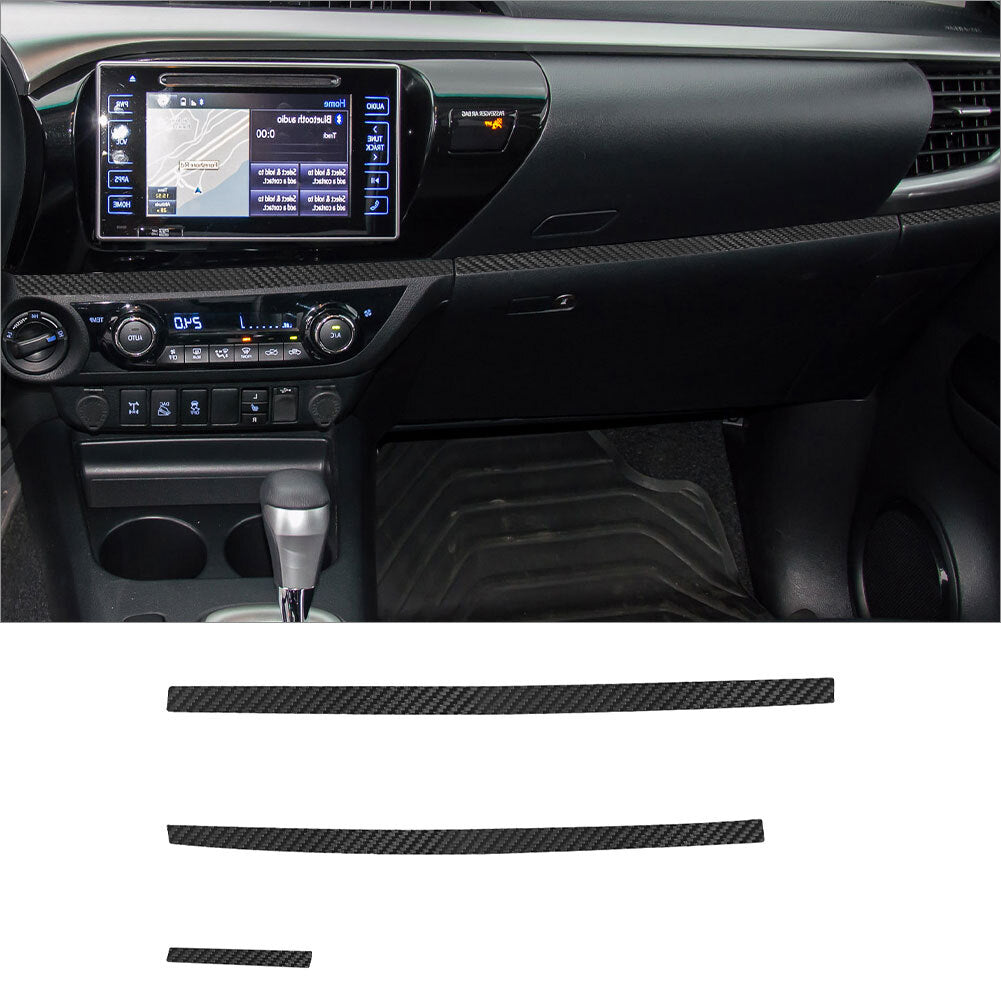 3-piece carbon fiber interior console dashboard cover trim strip for Toyota Hilux