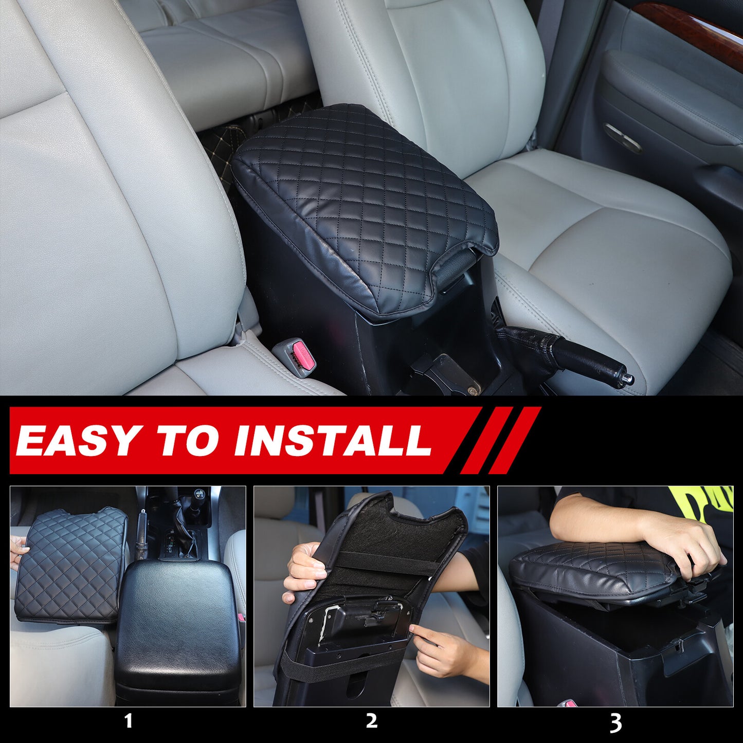 Leather center console armrest cover for Land Cruiser Prado FJ120 (2003-09-) n