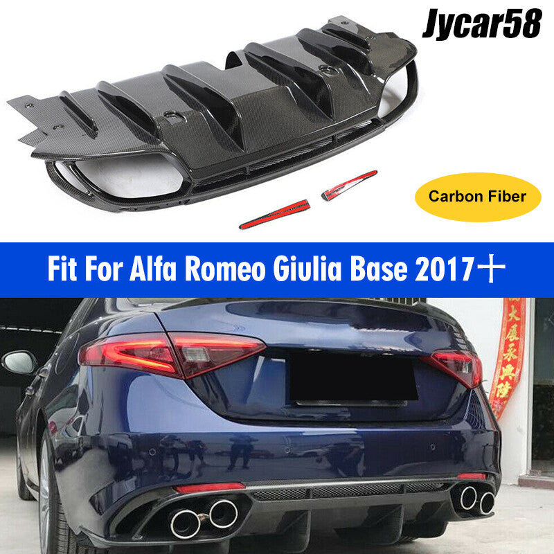 for Alfa Romeo Giulia Base 2017-20 Carbon Fiber Rear Bumper Diffuser Lip W/Tips