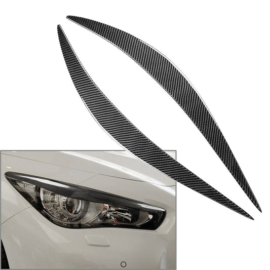 Carbon Fiber Car Headlight Eyebrows Eyelid Cover Trim for Infiniti Q50 Q60 14-22