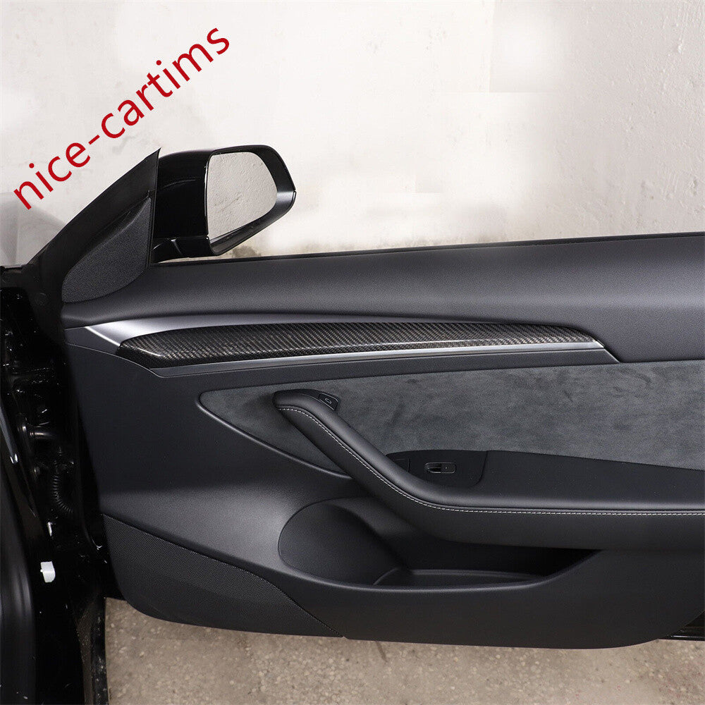 2¡ÁReal Carbon Fiber Interior Door Panel Decor Cover for Tesla Model 3 /Y 2021-23