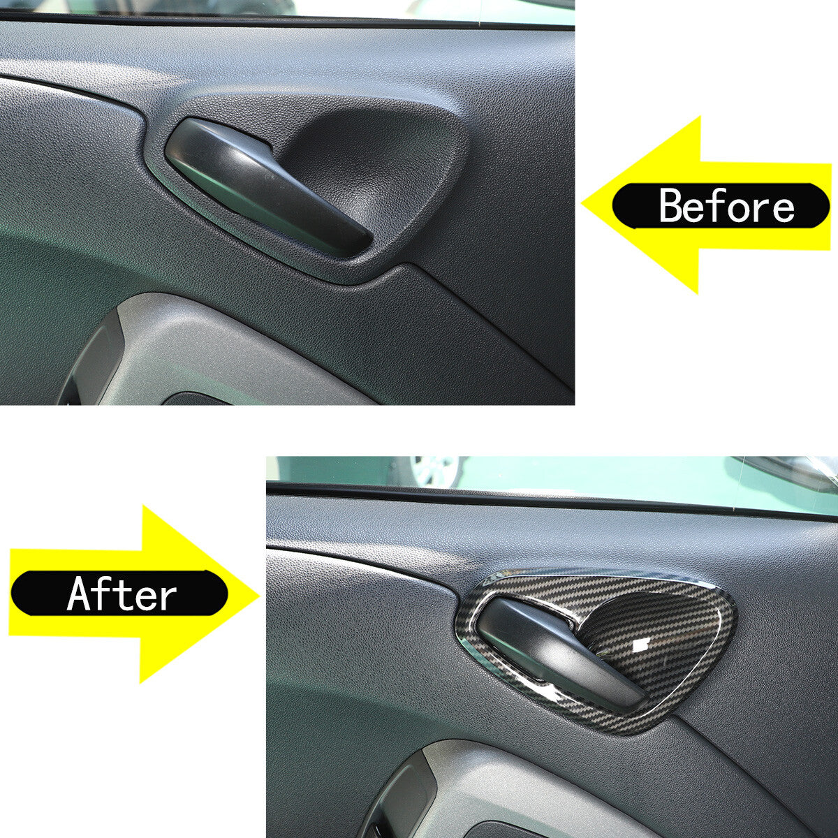 ABS carbon fiber interior door handle cup cover trim for Smart Fortwo 2010-2015 2 pieces - n