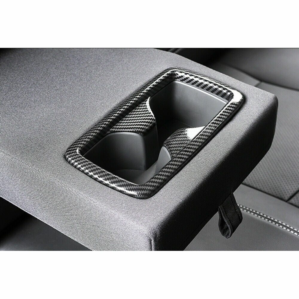 Carbon Fiber Look Rear Water Cup Holder Panel Cover Trim For 2019-22 for Toyota RAV4