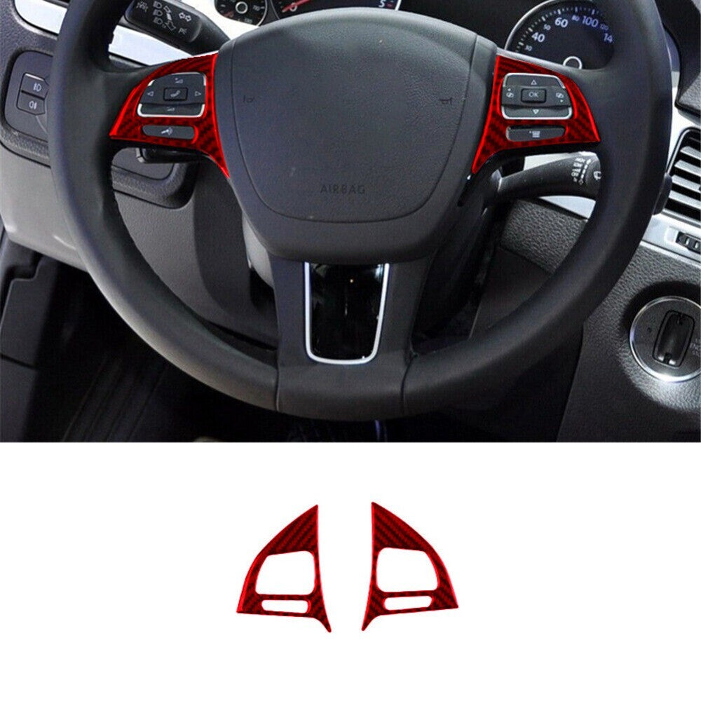 2Steering Wheel Button Trim Cover Carbon Fiber Red for VW Touareg 2011-2018 New n