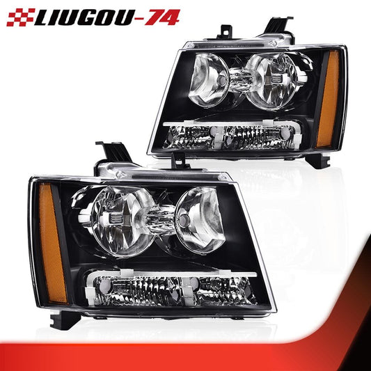 Pair of Amber Corner Black Headlights Fits 07-14 for Avalanche Tahoe Suburban- v