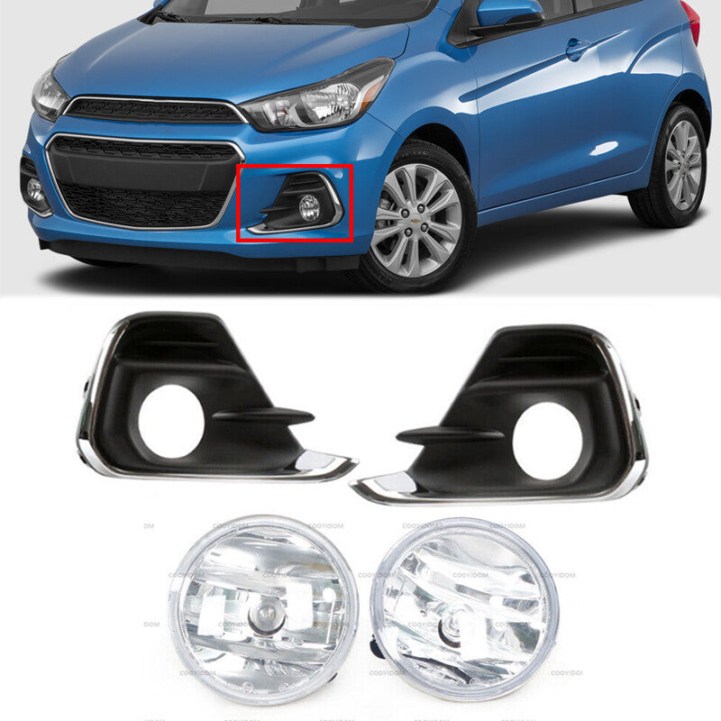 1Set For Spark 2016-2018 Front Bumper Fog Lamp + Fog Lamp Cover Grille v