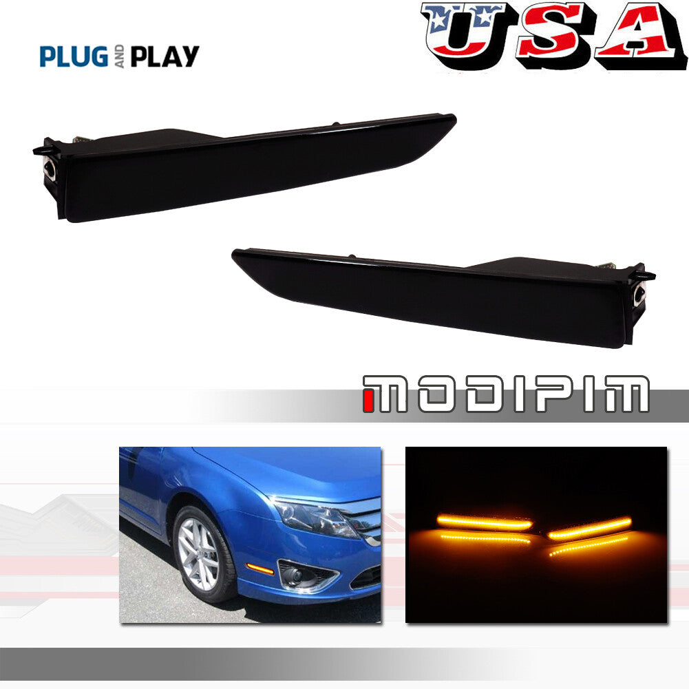 Pair Black Lens Front Bumper Side Marker Lights For 2010 - 2012 for Fusion - v