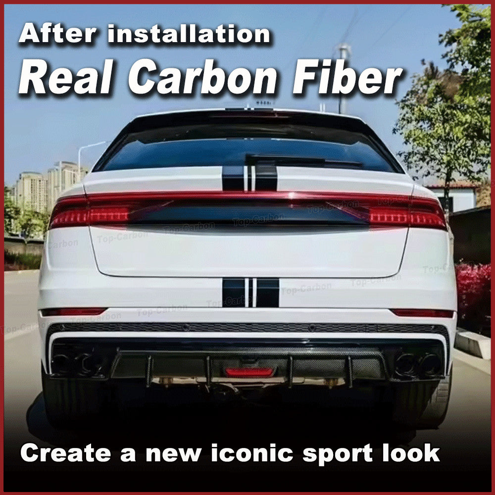 for Audi Q8 2019-2022 REAL Carbon Rear Bumper Diffuser Lip Spoiler W/ LED Light