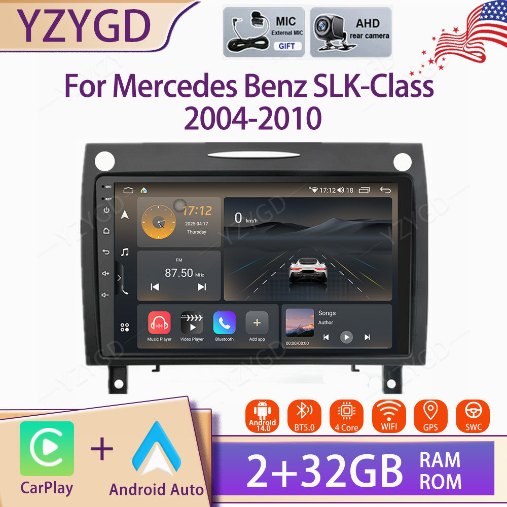 9 for Mercedes for Benz SLK-Class 2004-2010 Stereo Android 14 Carplay Car Radio GPS