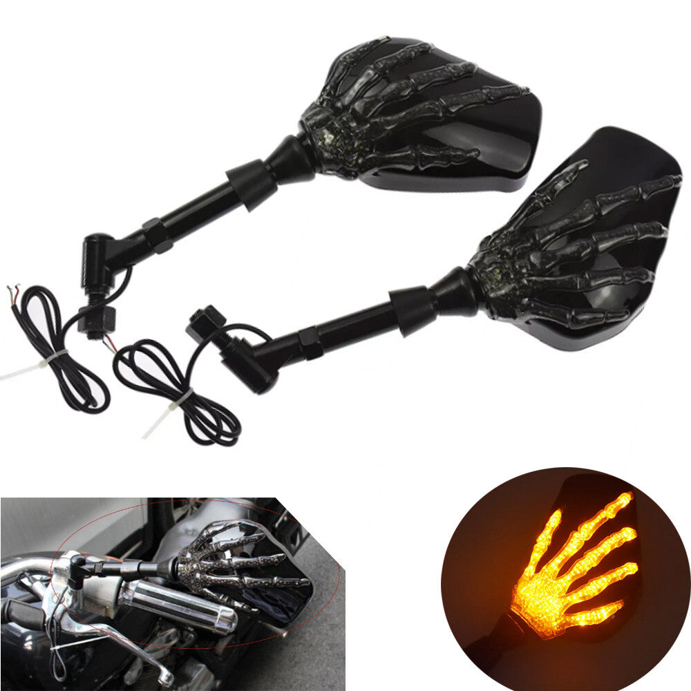 Motorcycle 8mm/10mm skeleton hand rearview mirror with turn signal 