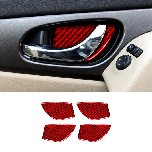 4X Red Carbon Fiber Door Handle Bowl Cover Trim for Nissan Rogue 2014-2016