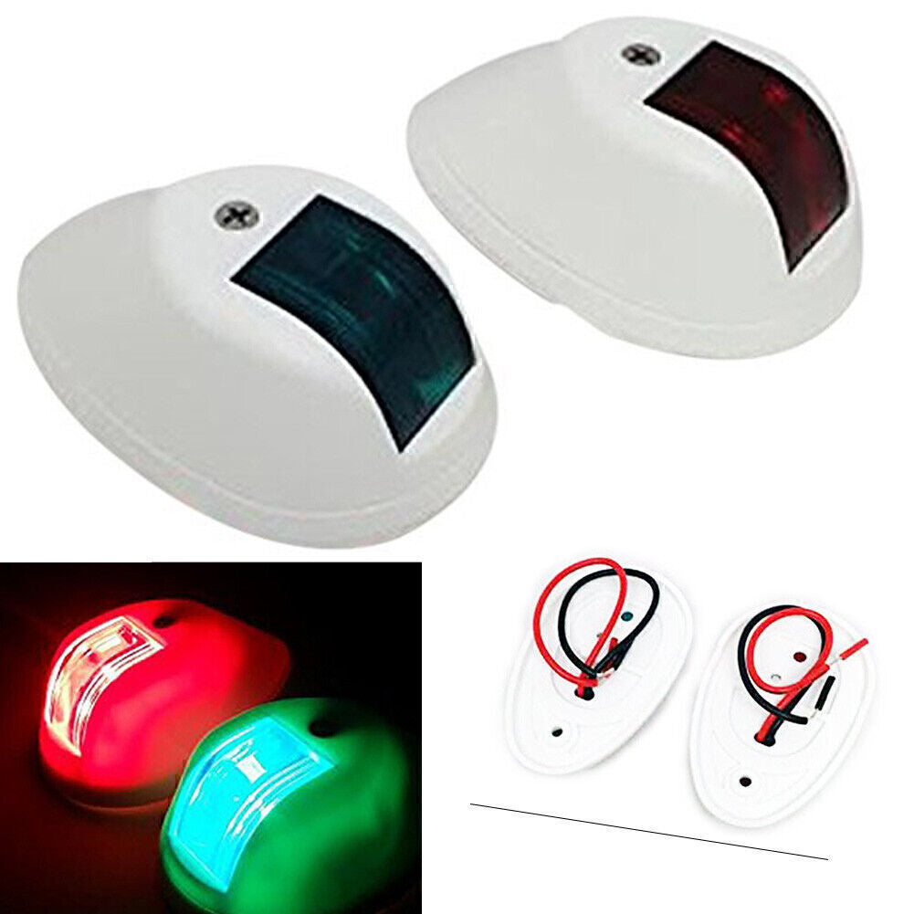 2 x 12V LED boat lights, one pair of green and red navigation side lights, white nylon housing. n