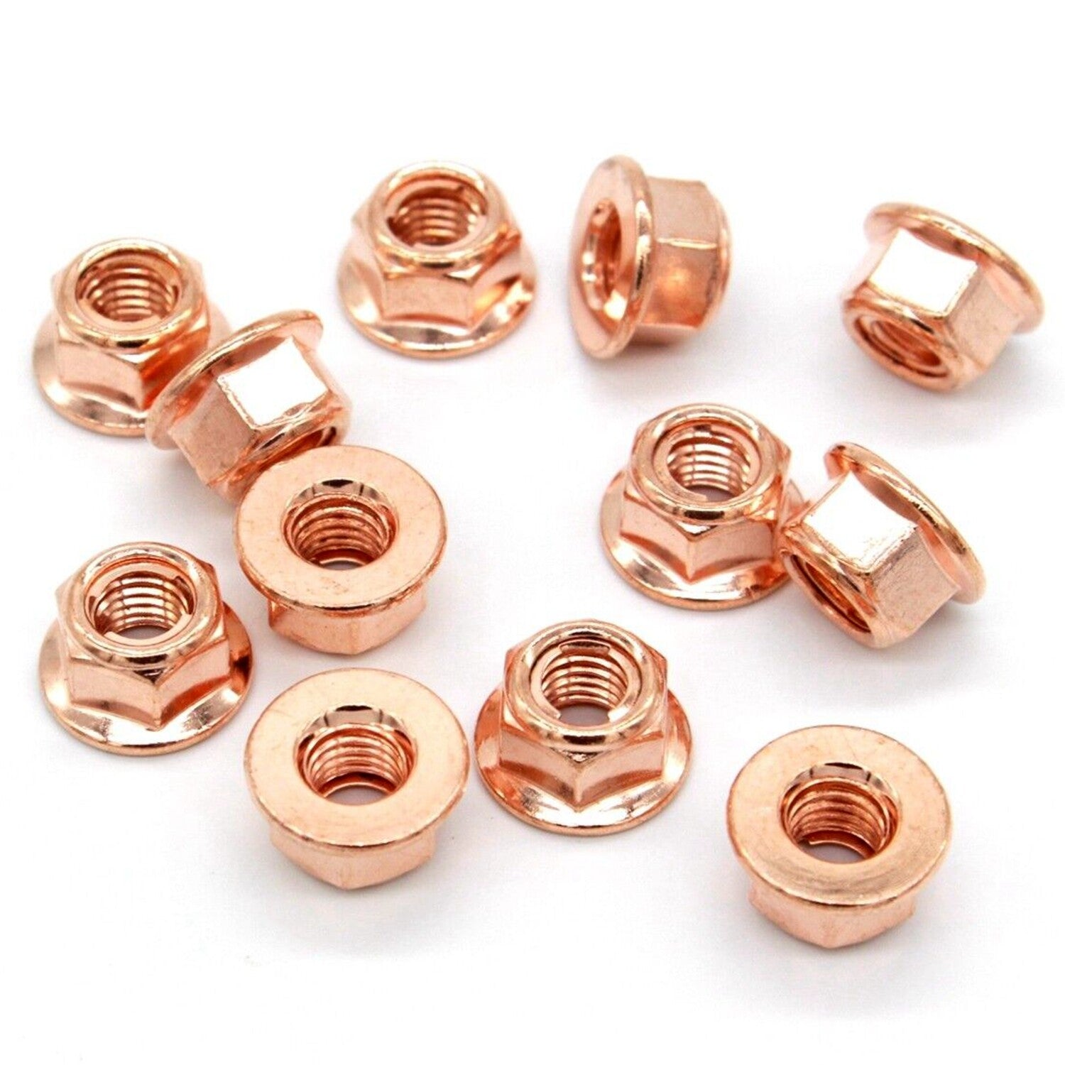 8mm M8x1.25 Exhaust Manifold Lock Nut Set of 12 Nuts Copper Plated