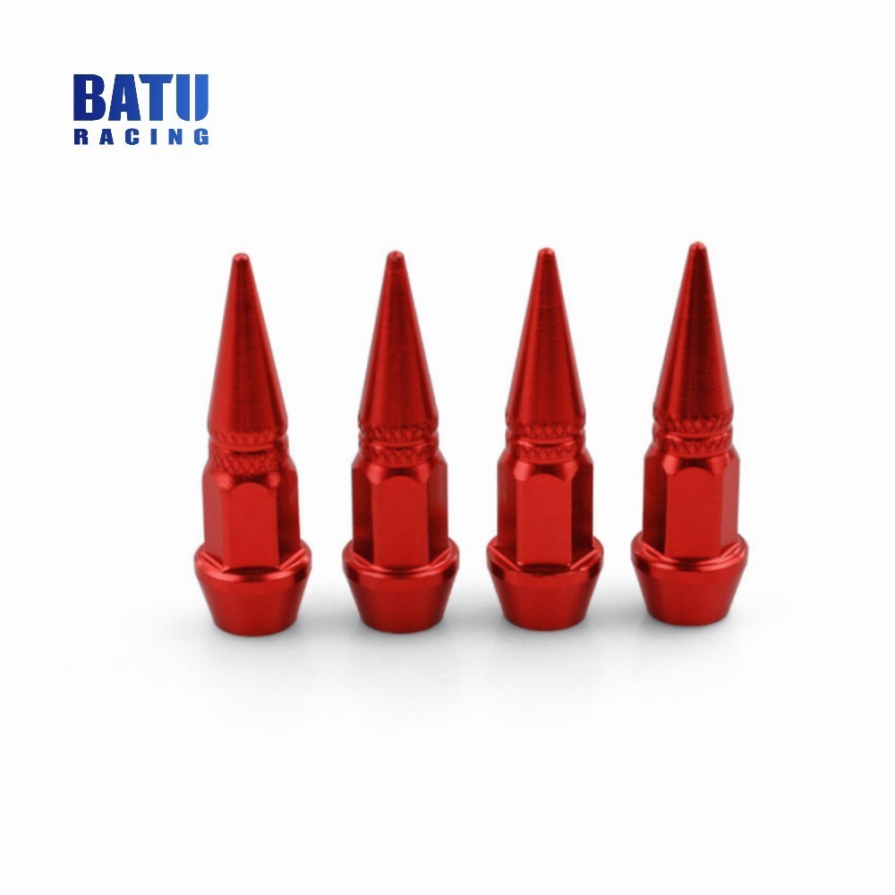 4x Red Dustproof Spike Shape Tire Wheel Stem Valve Caps for Car Motorcycle Auto