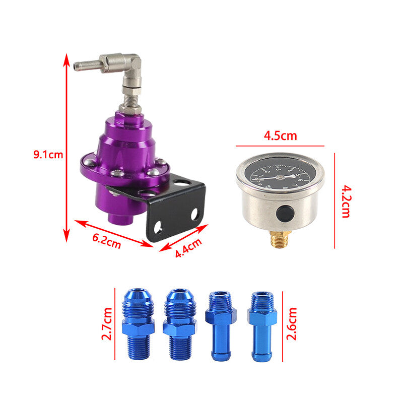 Adjustable Car Fuel Pressure Regulator w/Oil Gauge Kit Universal 0-160psi Purple