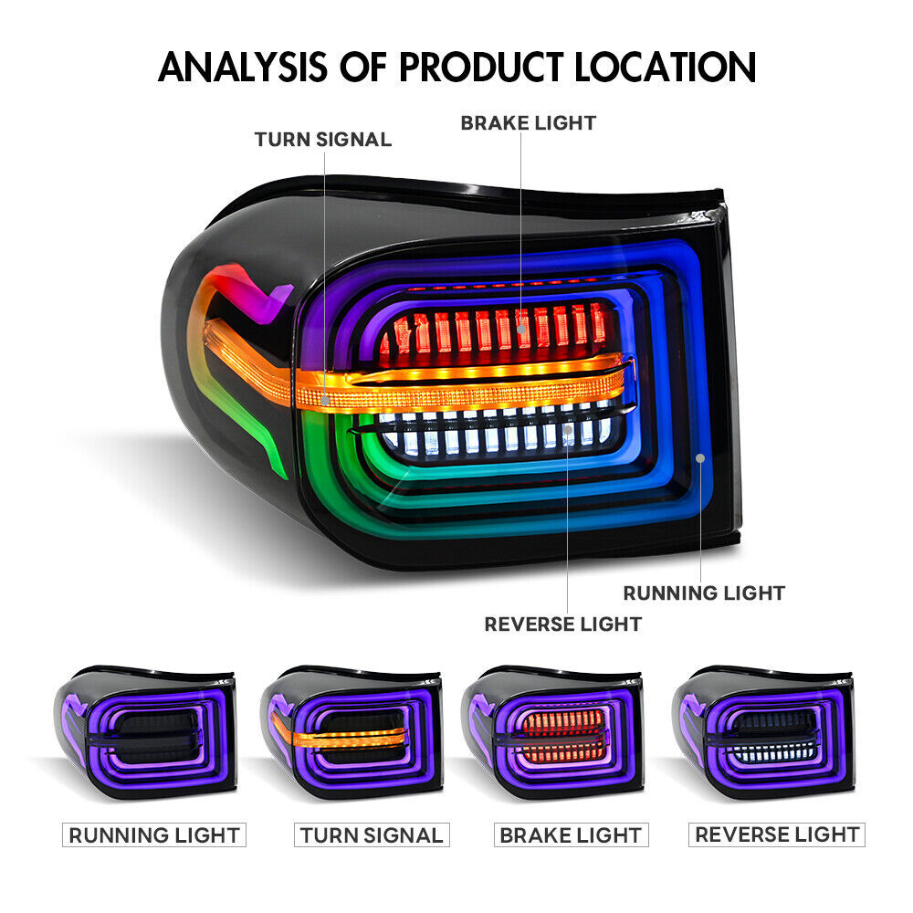 Smoked rear light assembly with RGB LED taillights for Toyota FJ Cruiser 2007-2020
