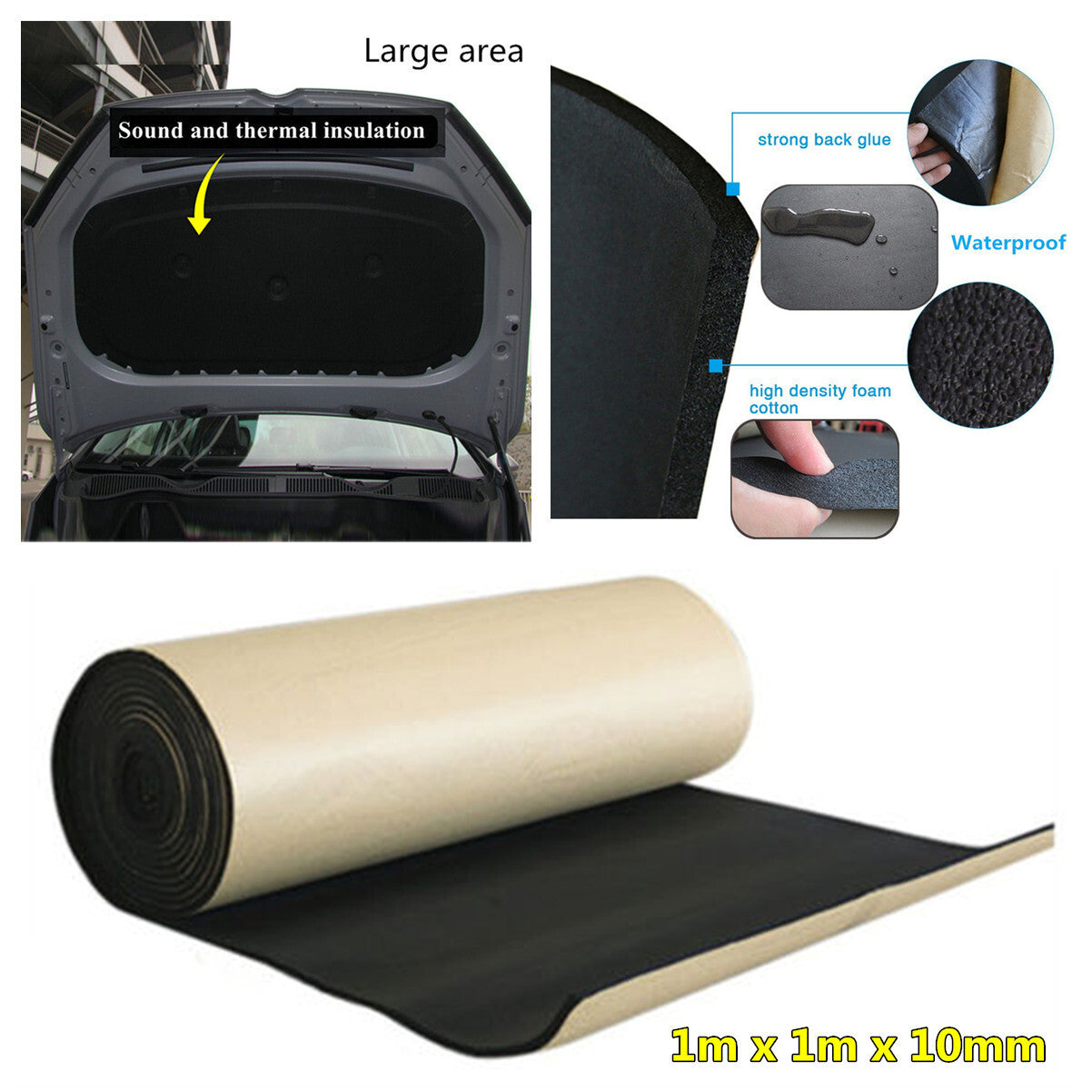 Car 1mx1m Roll Sound Proofing Deadening 10mm Insulation Closed Acoustic Foam Mat