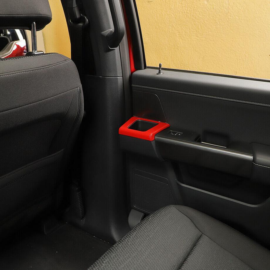 For 21-23 F150 Red Interior Rear Door Handle Cup Holder Cover Trim 2P v