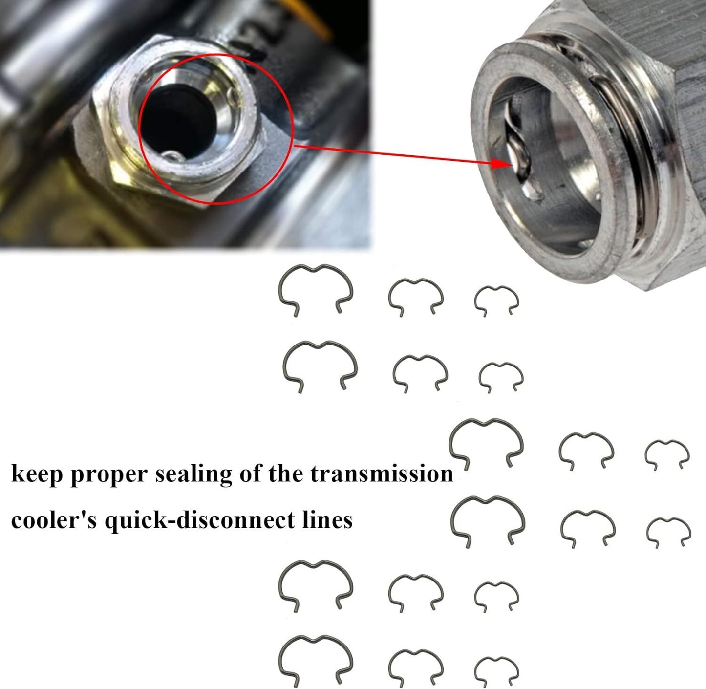 18-piece quick connector clips for transmission oil cooler wire clamps, 6-3/8 inch, 1/2 inch, 5/8 inch