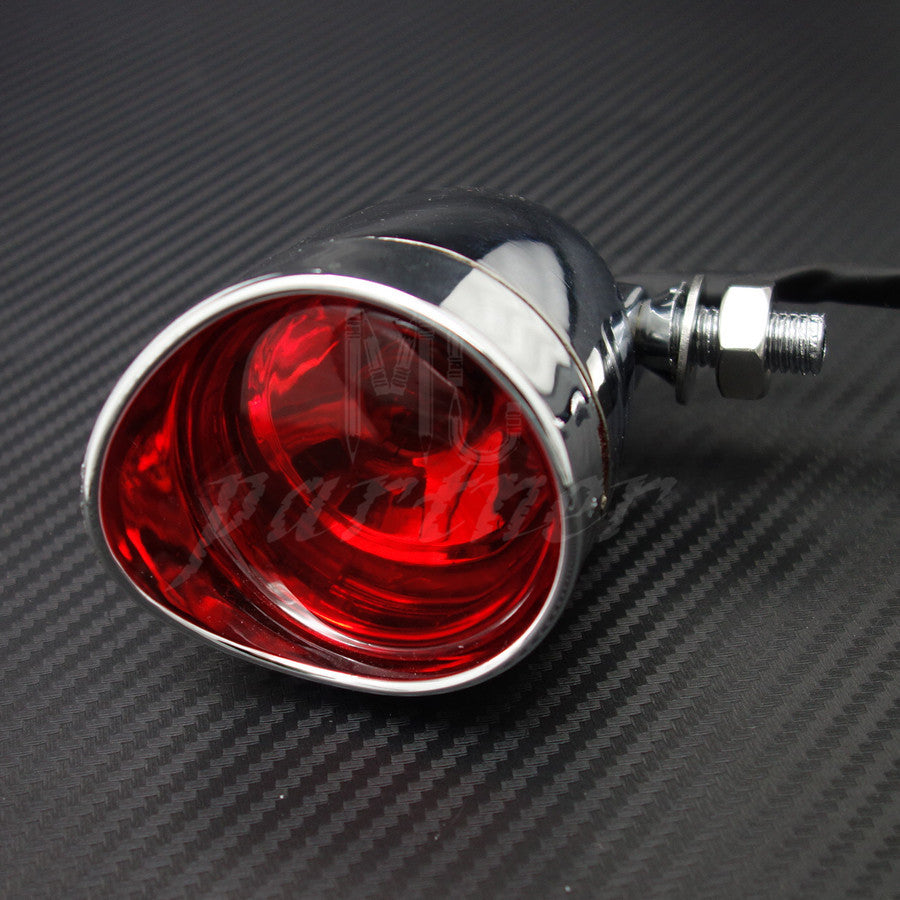 Motorcycle Chrome Bullet Rear Stop Tail Brake Light Cafe Racer Bobber Chopper Q