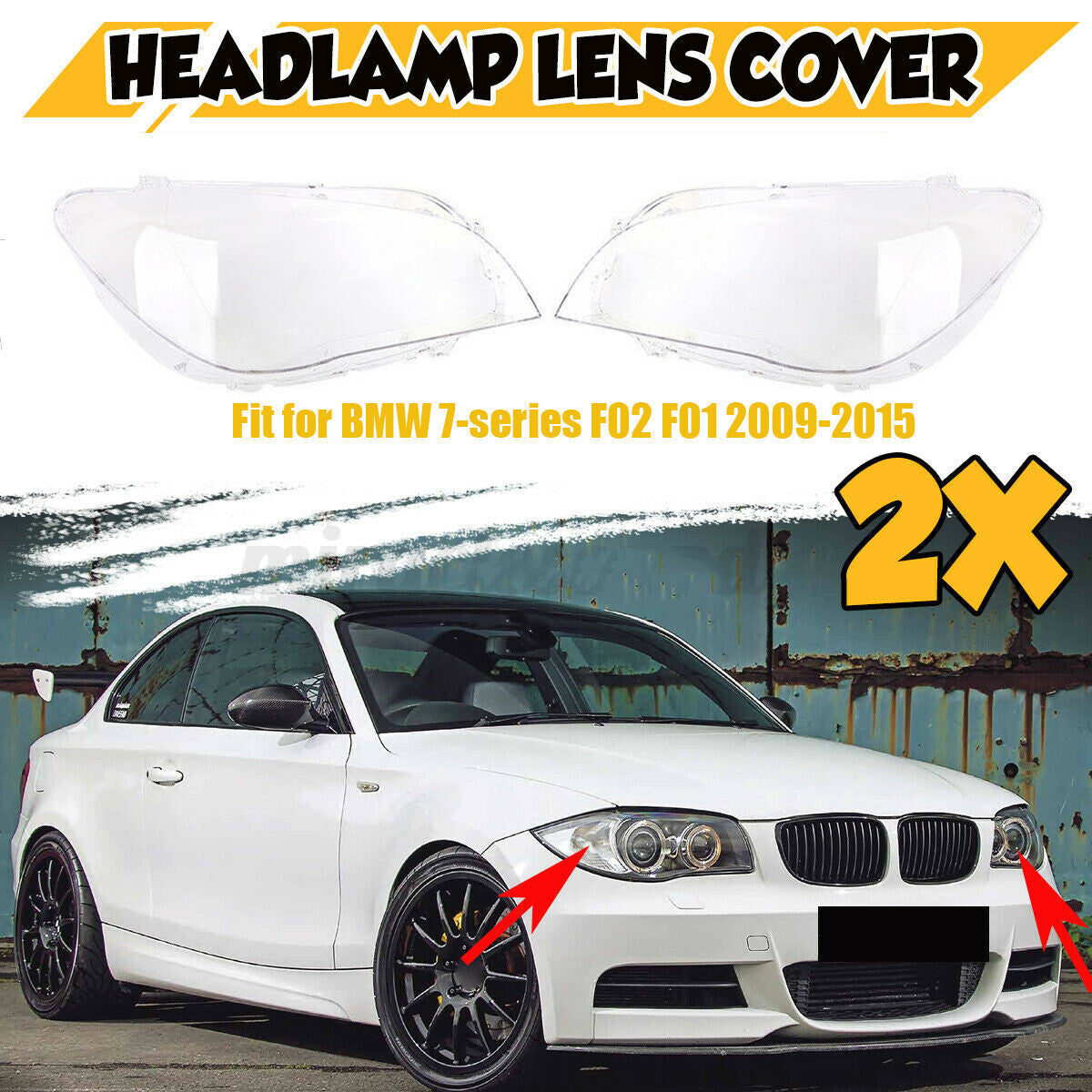 Transparent L+R Headlight Lens Cover for BMW 7 Series F01/F02 Dual Headlights (2009-2015)