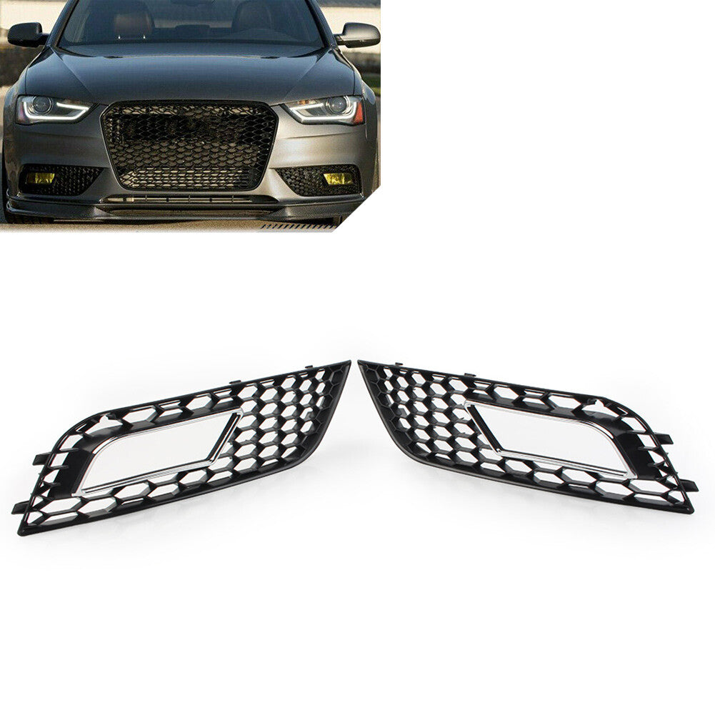 Pair Honeycomb Hex Mesh Fog Lights Cover for Audi A4 B8.5 2013-2016 Silver