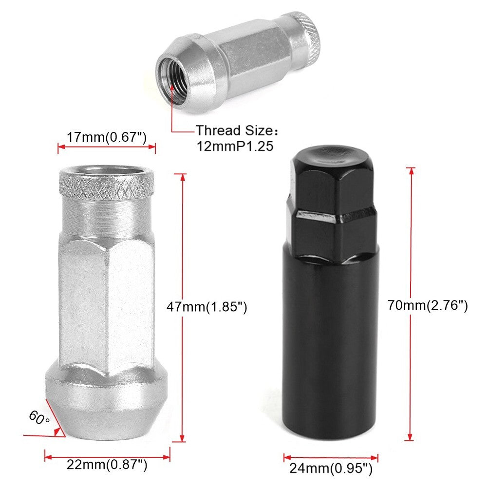 M12 x 1.5mm/M12 x 1.25mm 20PCS Forged Steel Racing Wheel Lug Nuts 47mm Open End Q
