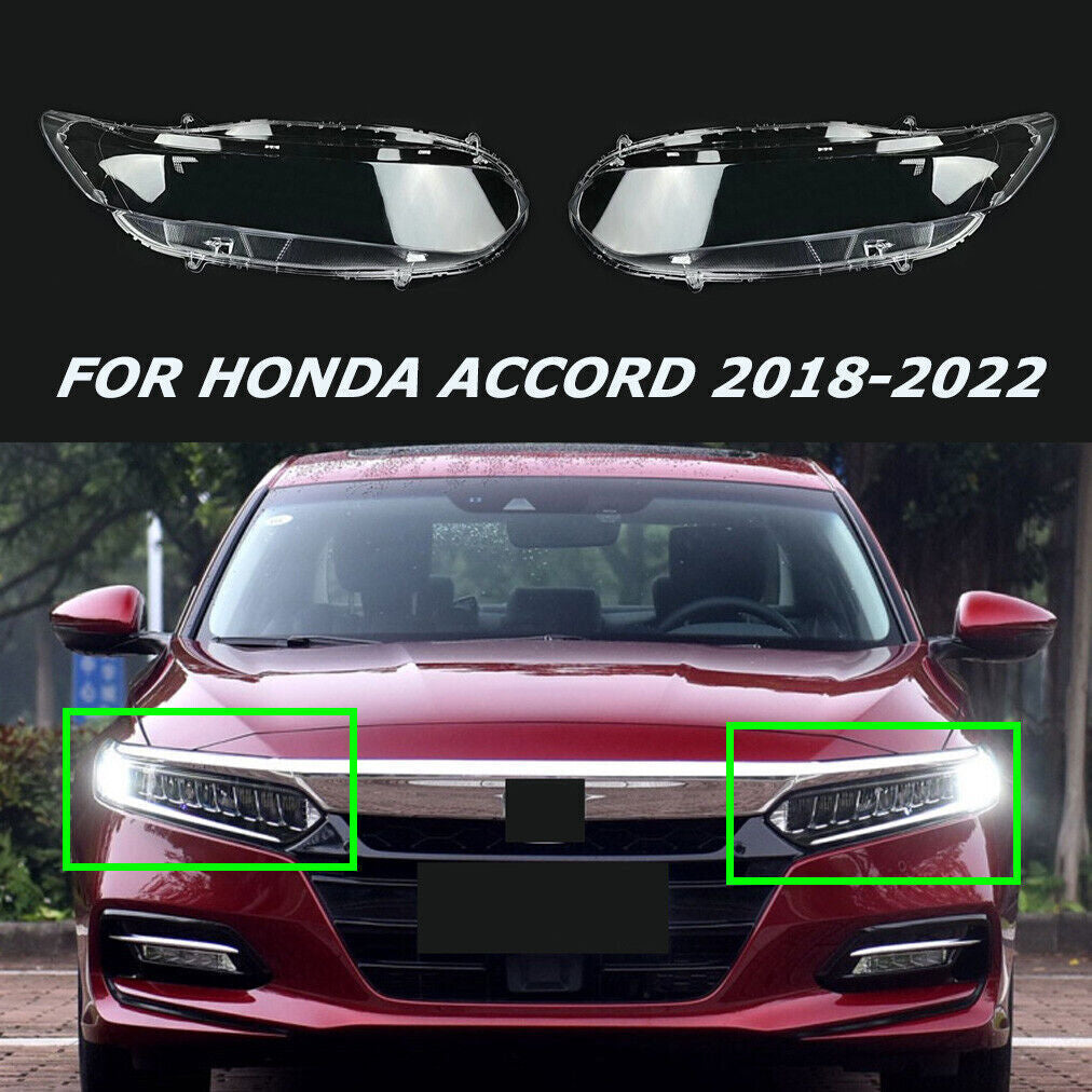 Pair Fit for Honda Accord 2018-2022 Headlight Lens Cover Shell Clear Replacement