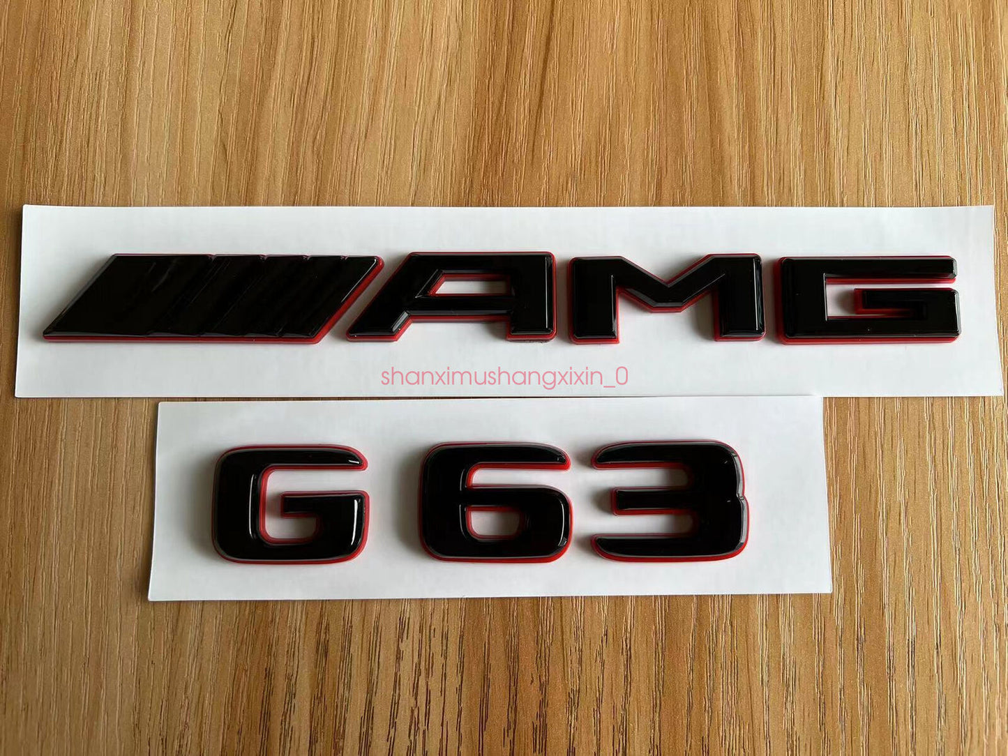 Glossy black rear trunk badge with red numbers and letters for Mercedes-Benz G63 AMG