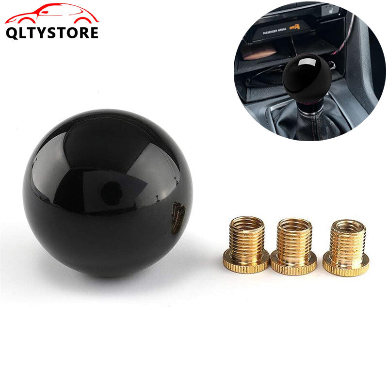 Black Round Ball Shift Knob Acrylic Gear Shifter Head with 3 Adapters Universal Q
