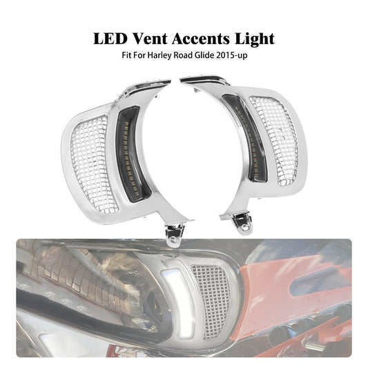 Chrome Headlight Vent Accent Running Turn Signal LED Light for Harley Road Glide Q