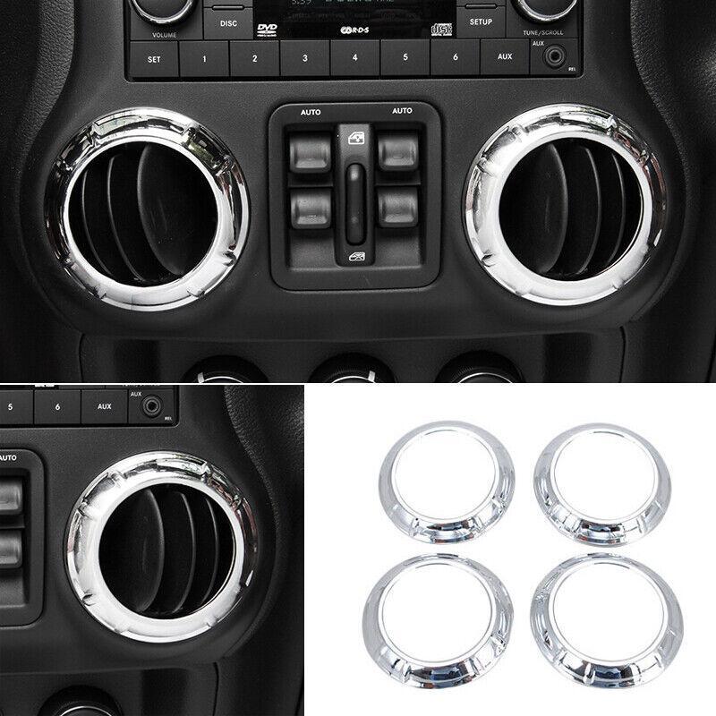 For 2007-10 for Jeep for Wrangler JK Chrome Air Conditioning Outlet Vent Ring Trim 4pcs