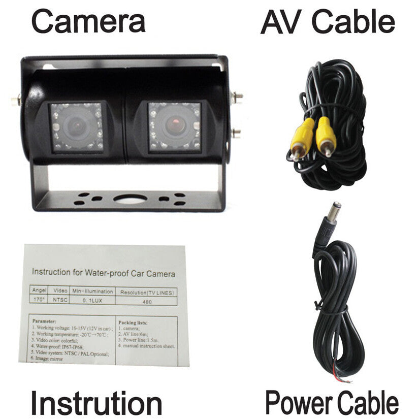 Dual-head rearview backup camera for cars, buses, trucks, vans, RVs, CCD, infrared night vision - n
