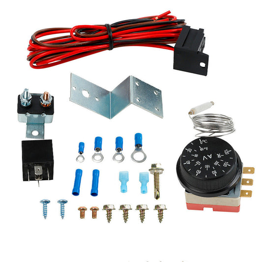 Electric 12V Radiator Fan Thermostat Control Relay Wire Kit Adjustable Car Truck Q