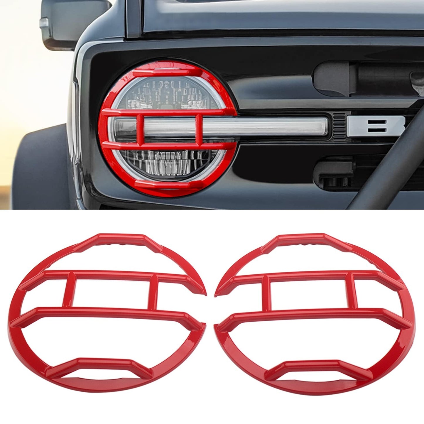2PACK Red Headlights Trim Guards Cover  for ford  Bronco 2021 -2024 Accessories