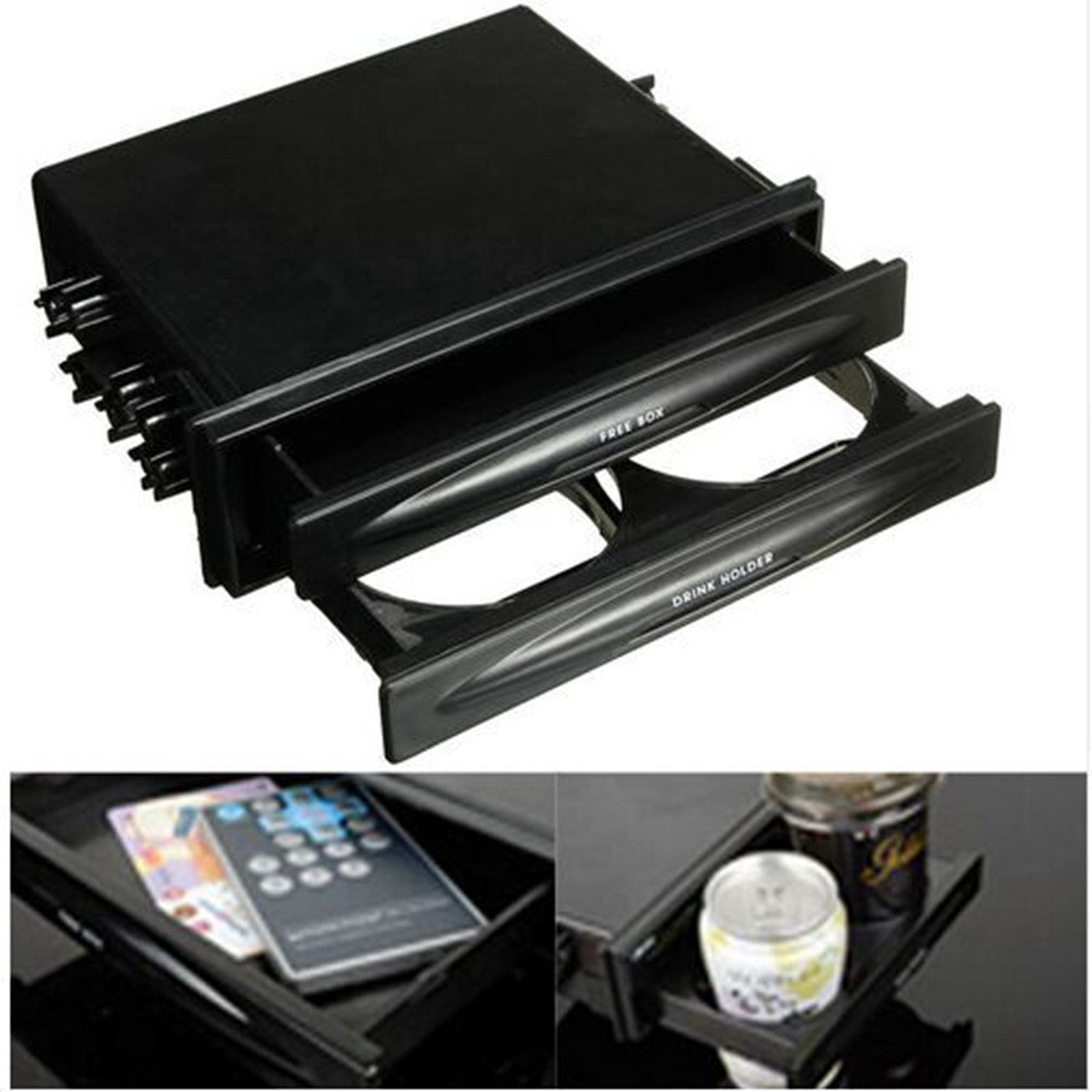 Double 2 Din Dash Radio Installation Pocket Cup Holder Storage Box For Car for SUV