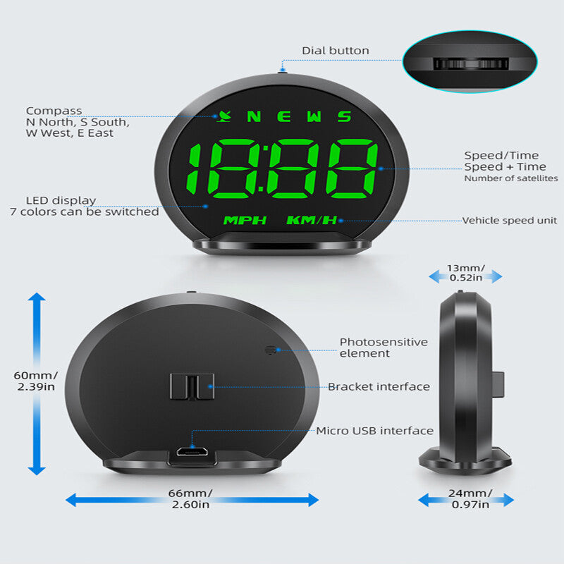 Car GPS Head-Up Display (HUD) with LED Speedometer, Overspeed Alarm, USB Plug and Play n